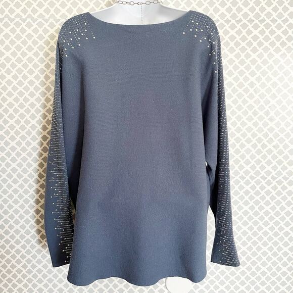 Milano Blue Dolman Sleeve Sweater with Sequins & Silver Studs, L - Picture 6 of 8
